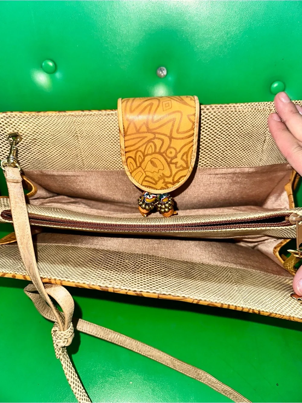 Sharif Vintage Tan & Beige Patterned Bag